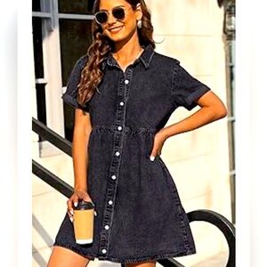 Denim Dress Dark Wash Size Small Button Front Knee Length Like New Condition